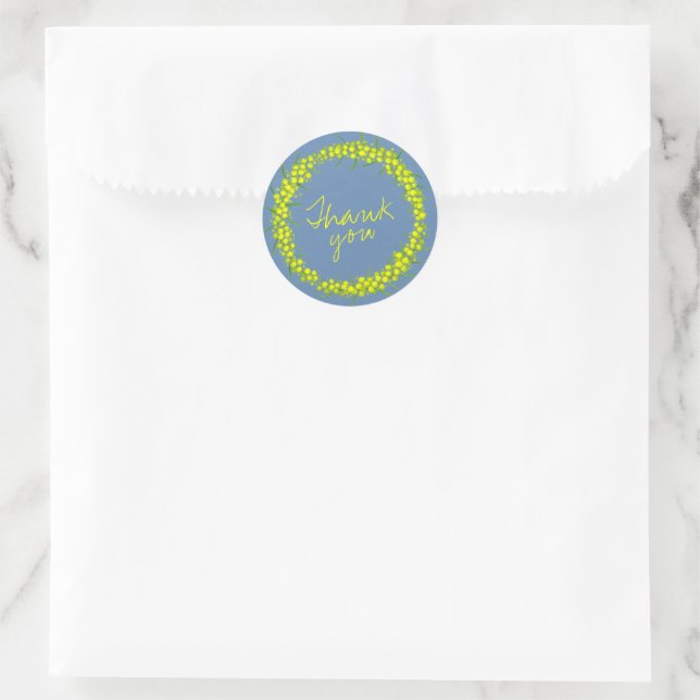 Acacia yellow wattle wreath wedding thank you classic round sticker (Bag)