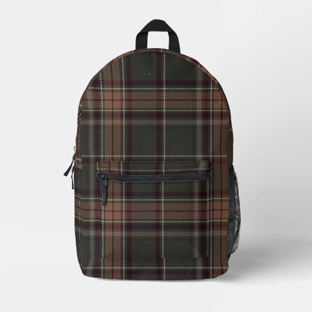 Academia Green Plaid Printed Backpack (Front)