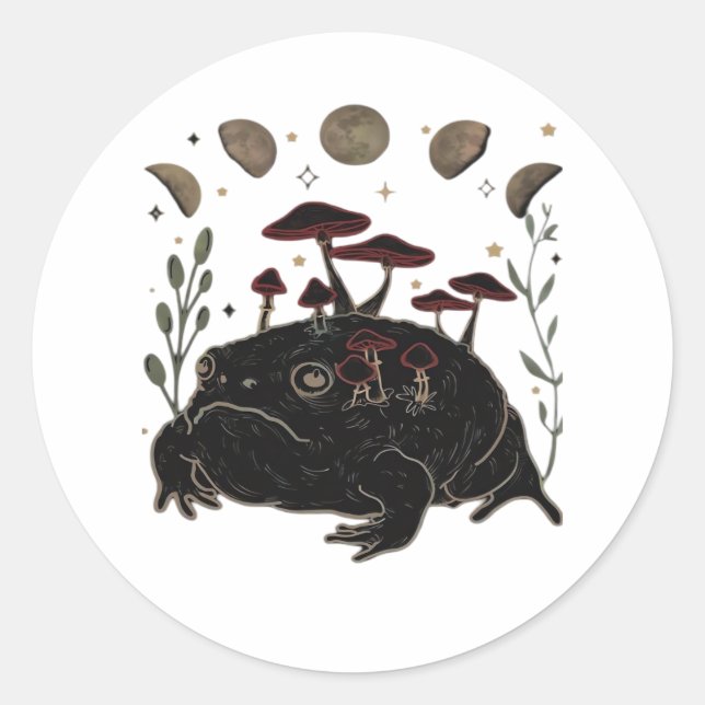 Academia Moon Witchy Goblincore Aesthetic Frog Cla Classic Round Sticker (Front)