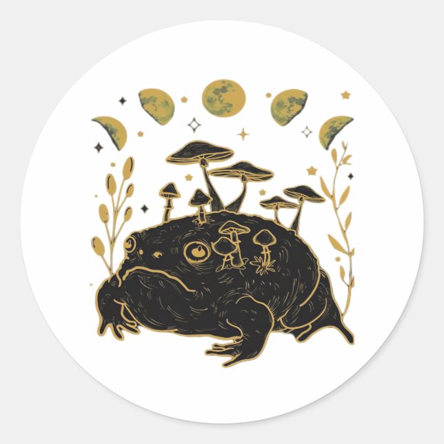 Academia Moon Witchy Goblincore Aesthetic Frog Cla Classic Round Sticker (Front)