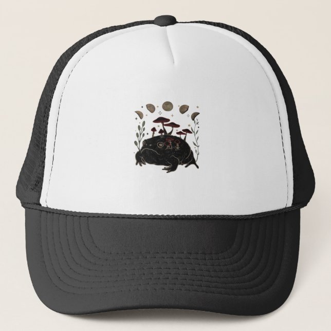 Academia Moon Witchy Goblincore Aesthetic Frog Cla Trucker Hat (Front)