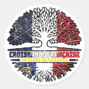 Acadia Acadian French France Tree Roots Flag Classic Round Sticker