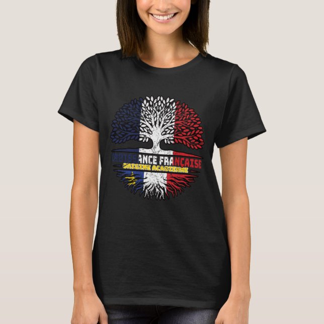 Acadia Acadian French France Tree Roots Flag T-Shirt (Front)