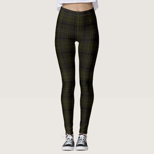 Acadia, Green, Bronze Olive, Black Twill Tartan Leggings (Front)