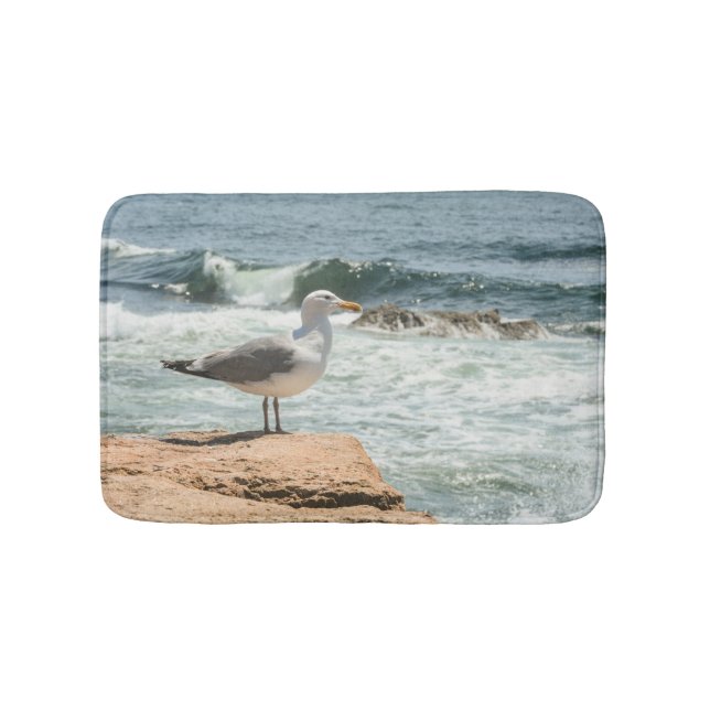 Acadia Maine Coastline Seagull Ocean Bath Mat (Front)