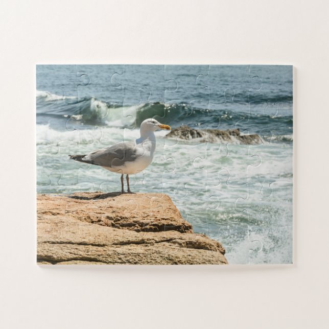 Acadia Maine Ocean Seagull Oversized Jigsaw Puzzle (Horizontal)
