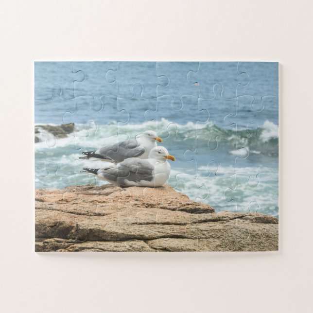 Acadia Maine Ocean Seagulls Oversized Jigsaw Puzzle (Horizontal)