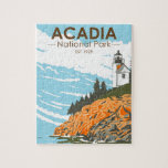 Acadia National Park Bar Harbour Lighthouse Maine Jigsaw Puzzle<br><div class="desc">Acadia vector artwork design. Acadia National Park is primarily on Maine's Mount Desert Island. Its landscape is marked by woodland,  rocky beaches and glacier-scoured granite peaks such as Cadillac Mountain.</div>