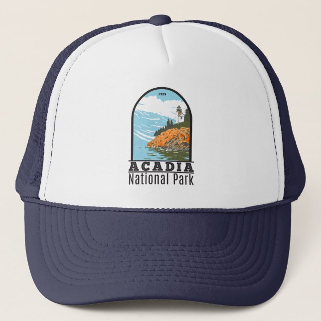 Acadia National Park Bar Harbour Lighthouse Maine Trucker Hat (Front)