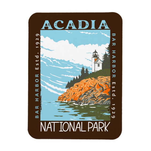 Acadia National Park Bar Harbour Lighthouse Vintag Magnet (Vertical)
