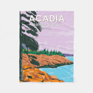 Acadia National Park Bar Harbour Vintage Fleece Blanket