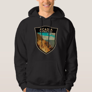 Acadia National Park Bar Harbour Watercolor Badge Hoodie