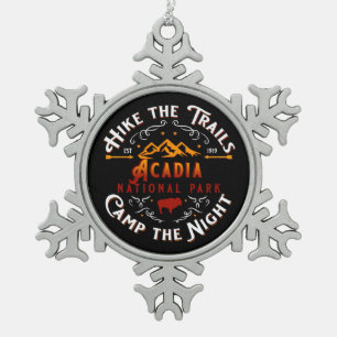 ACADIA NATIONAL PARK HIKE THE TRAILS HOLIDAY SNOWFLAKE PEWTER CHRISTMAS ORNAMENT