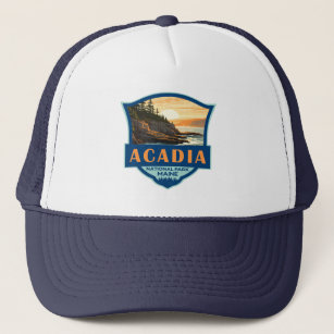 Acadia National Park Illustration Retro Badge Trucker Hat