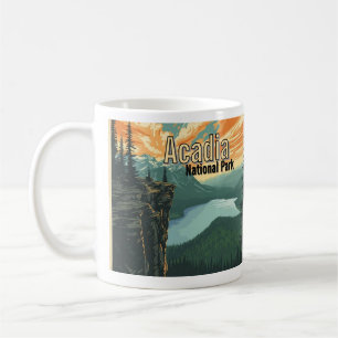Acadia National Park Illustration Retro Coffee Mug