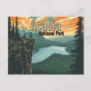 Acadia National Park Illustration Retro Postcard