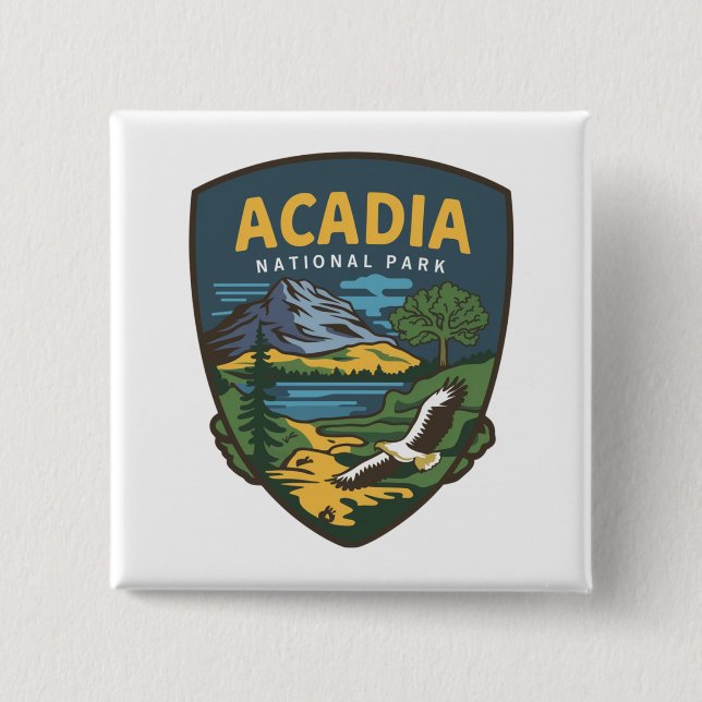Acadia National Park Landscape Emblem 2 Inch Square Button (Front)