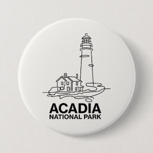 Acadia National Park Lighthouse Line Art 3 Inch Round Button