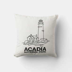 Acadia National Park Lighthouse Line Art Throw Pillow