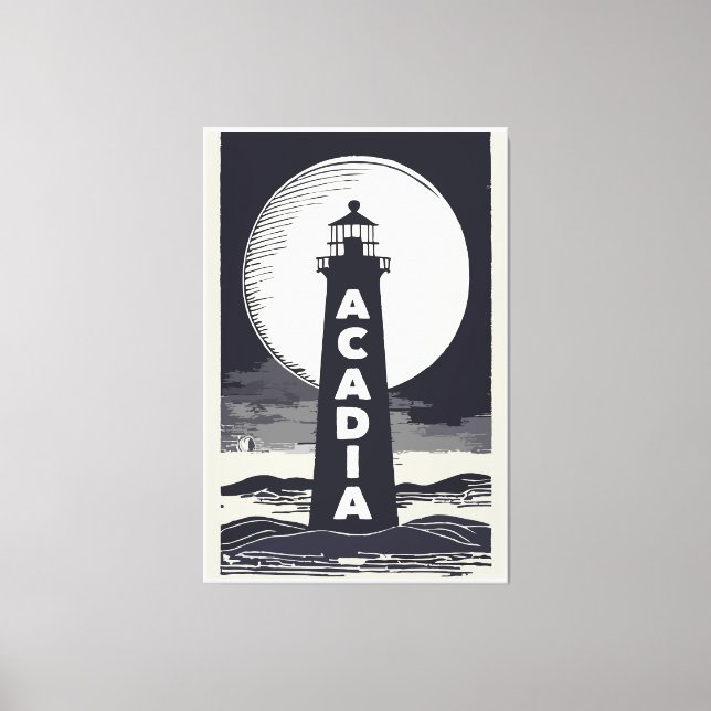 Acadia National Park Lighthouse Moon Canvas Print (Front)