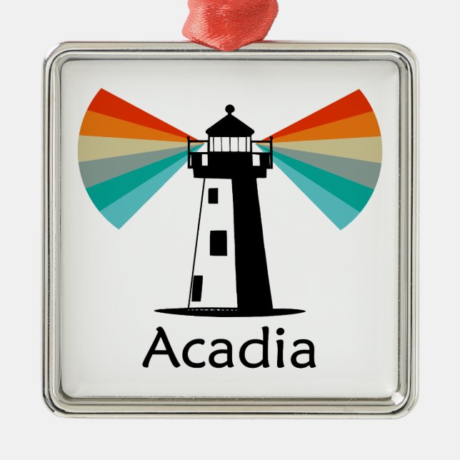 Acadia National Park Lighthouse Rainbow Metal Ornament (Front)