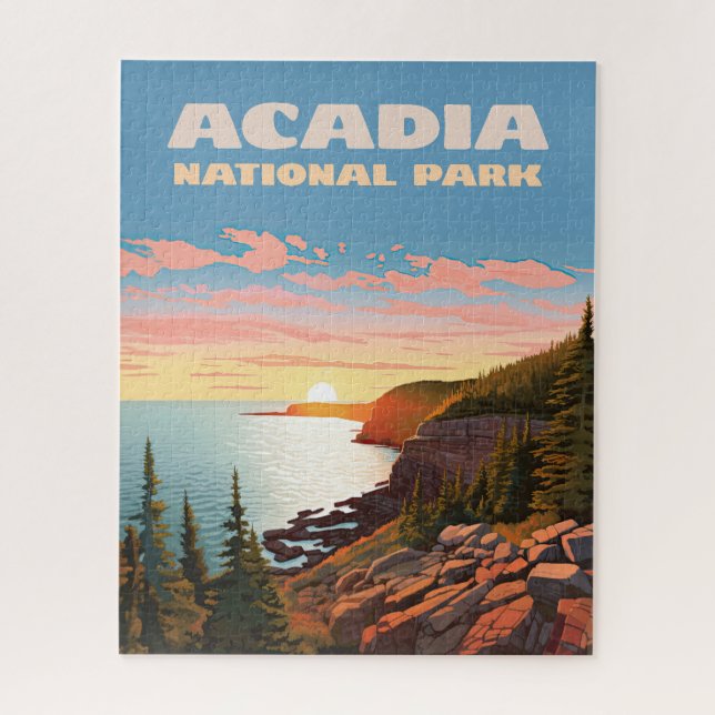 Acadia National Park Maine Coast Retro Jigsaw Puzzle (Vertical)