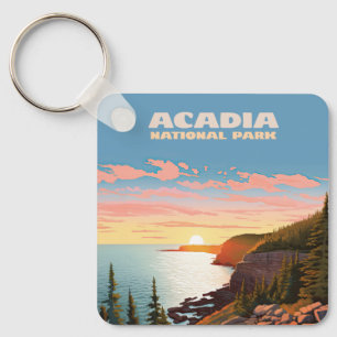 Acadia National Park Maine Coast Retro Keychain