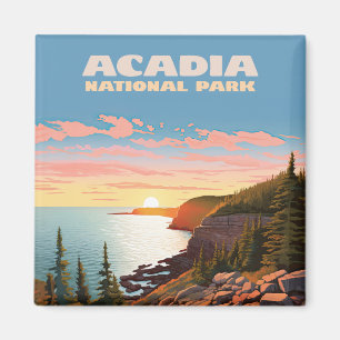 Acadia National Park Maine Coast Retro Magnet