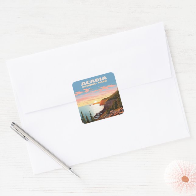 Acadia National Park Maine Coast Retro Square Sticker (Envelope)
