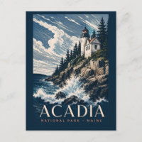 Acadia National Park Maine Modern Woodblock Travel