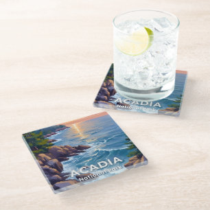 Acadia National Park   Maine Painting Travel Art Glass Coaster