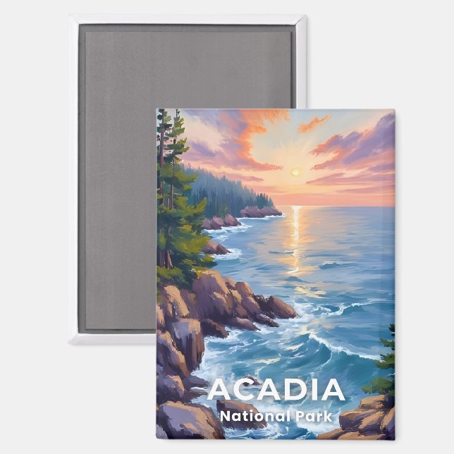 Acadia National Park | Maine Painting Travel Art Magnet (Front/Back)