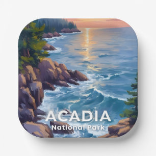 Acadia National Park   Maine Painting Travel Art Paper Plate