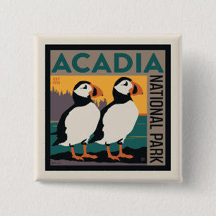 Acadia National Park, Maine   Puffins 2 Inch Square Button