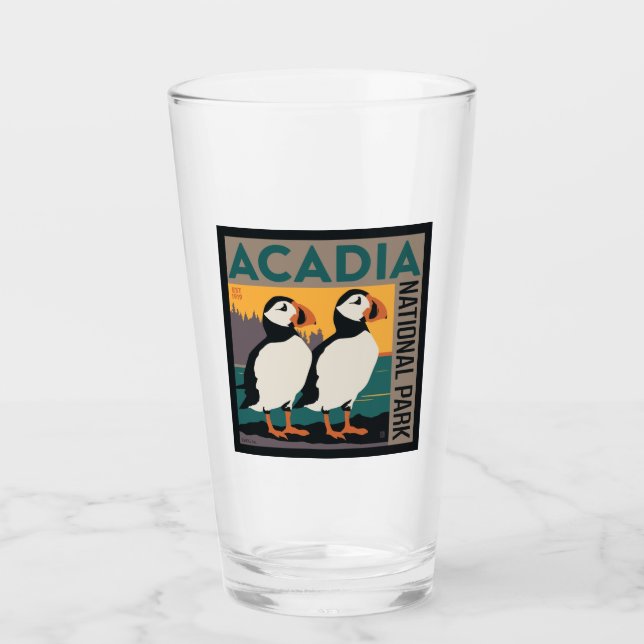 Acadia National Park, Maine | Puffins Glass (Front)