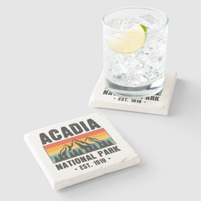 Acadia National Park, Maine Retro Vintage Stone Coaster (Side)