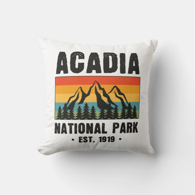 Acadia National Park, Maine Retro Vintage Throw Pillow (Front)