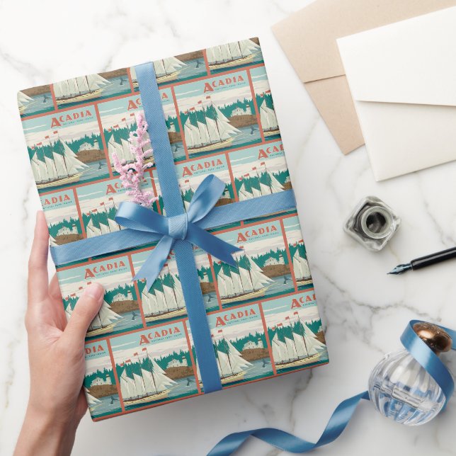 Acadia National Park, Maine | Sailboat & Whale Wrapping Paper (Gifting)