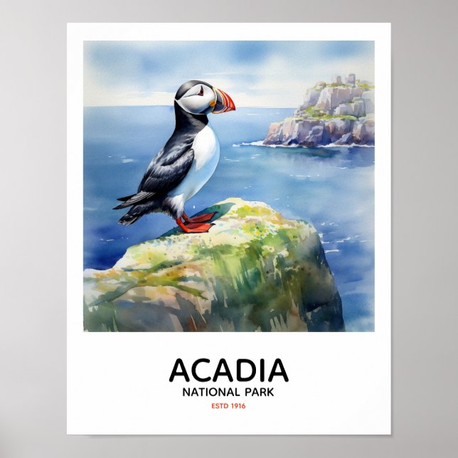Acadia National Park - Perched Puffin Poster (Front)