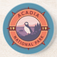 Acadia National Park Puffin Retro Compass Emblem