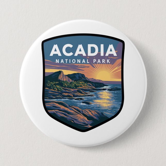 Acadia National Park Sunset Badge 3 Inch Round Button (Front)