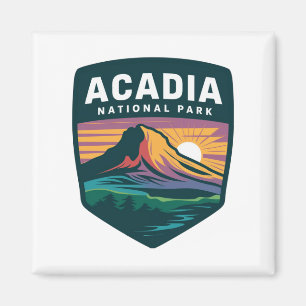 Acadia National Park Sunset Badge Illustration Magnet
