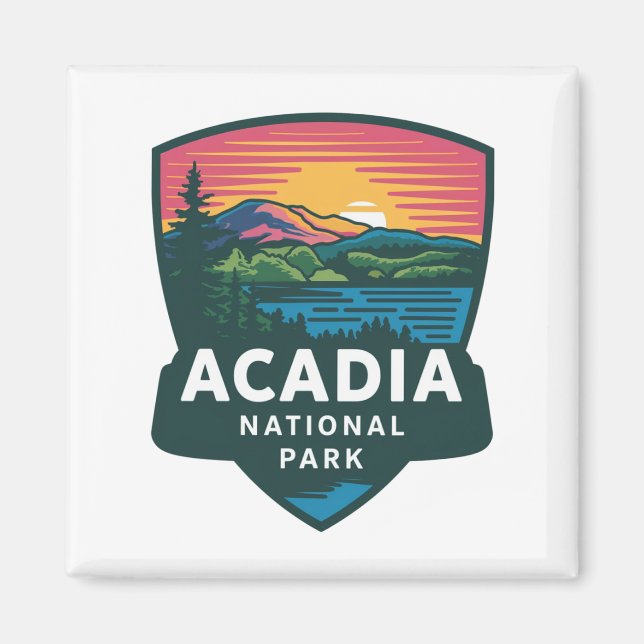 Acadia National Park Sunset Badge  Magnet (Front)
