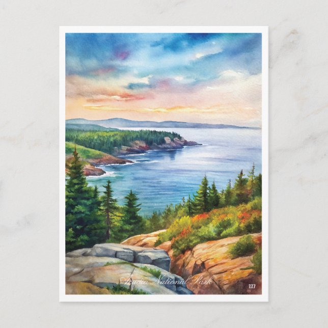 Acadia National Park Watercolor Painting Postcard (Front)