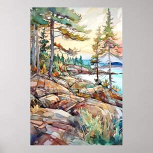 Acadia National Park Watercolor Poster