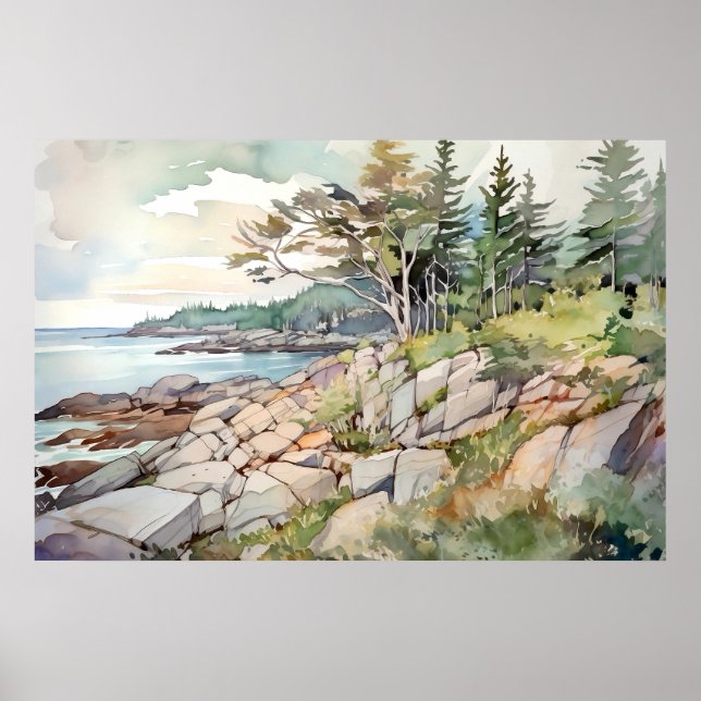 Acadia National Park Watercolor Poster (Front)