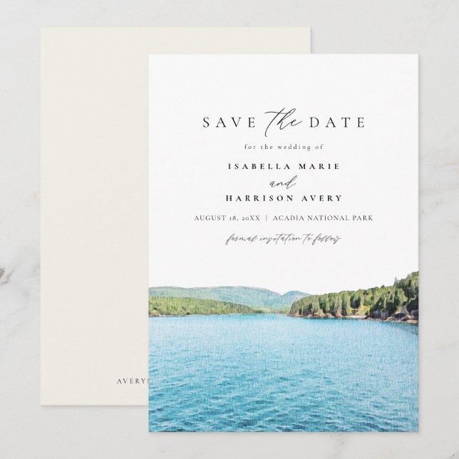 ACADIA NATIONAL PARK Watercolor Save the Date Invi Invitation (Front/Back)