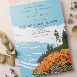 Acadia National Park Wedding Invitation Retro