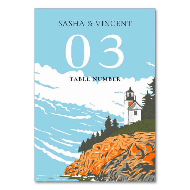 Acadia National Park Wedding Retro Table Number (Front)