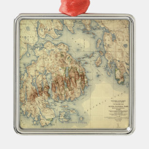 Acadia National ParkTopographic Panoramic Map Metal Ornament